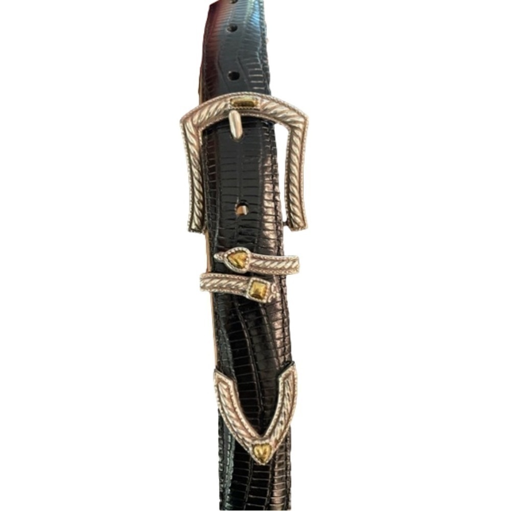 Vintage Brighton Black Snake Skin Leather Belt, S/28